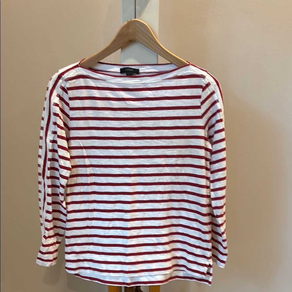J. Crew Red and White 3/4 Sleeve T-Shirt